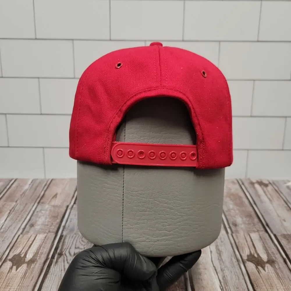 Vintage USA Auctioneers K-Products Snapback Hat Red Made in USA Promo Cap